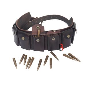 Vintage Cowhide Leather Ammo Belt Set with Vertical Pockets Durable Design for Tactical Use - Product Image 1