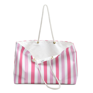 Pink and White Striped Weekender <b>Bag</b> <b>Beach</b> Tote Vacation Travel Carryall <b>Large</b> Capacity Summer Womens Overnight Handbag Gift - Product Image 4