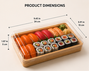 ถาดซูชิลายไม้แบบใช้แล้วทิ้งพร้อมฝา PET ใส เกรดสำหรับอาหาร สำหรับร้านอาหารแบบซื้อกลับบ้านและบรรจุภัณฑ์ปิกนิก - Product Image 3