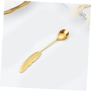 Mini cuchara dorada para postre, diseño de plumas, acero inoxidable, cuchara para mezclar té, café, pastel, queso, vajilla de cocina, cubertería - Product Image 2