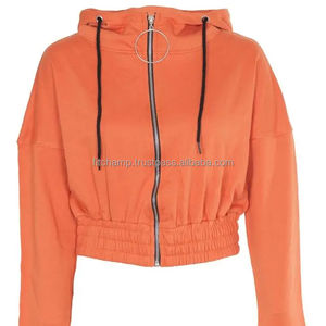 เสื้อสเวตเตอร์สตรีผ้าฝ้ายพืชเสื้อกันหนาวหมวกสําหรับสาวโลโก้ที่กําหนดเองผู้หญิง Hoodies แฟชั่นผู้หญิง Zip Cropped Hoodie - Product Image 1