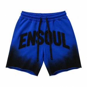 Pantalones Cortos Casuales Personalizados OEM para Hombre, Estilo Vintage, Holgados, Degradados, de Algodón Tejido, Cintura Media, con Parche Bordado de Chenilla y Cordón Ajustable - Product Image 2