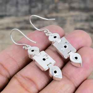 Boucles d'oreilles pendantes de luxe en spinelle noire simple, en argent sterling 925, faites à la main, cadeau de fête et de Nouvel An pour femme - Product Image 4