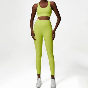 Yoga 2-Piece Sets Solid Quick Dry Eco-Friendly Breathable High Waist Leggings <b>Shorts</b> for Women Fitness Tops <b>Tights</b> Chest Pad - Product Image 1