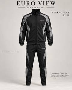 Ensemble de survêtement pour homme EURO VIEW, 100% coton, hiver, couleur contrastée, veste à col montant avec fermeture éclair, pantalon cargo, 2 pièces - Product Image 2