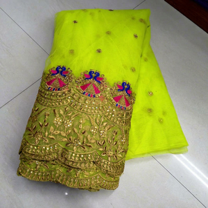 Heavy <b>Embroidery</b> Zari Peacock Motif Multi-color Thread Work Fabric, Luxury Ethnic Designer Brocade <b>Material</b> For Dresses Fabric - Product Image 5