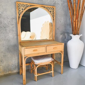 Luxury rattan makeup vanity table with large mirror retro style makeup dressing desk for bedroom decor - Product Image 1