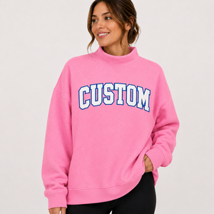 Womens Light <b>Grey</b> Solid Custom Text Print Mock Neck Oversized <b>Sweatshirt</b> Long Sleeve Casual Streetwear Activewear OEM ODM - Product Image 4