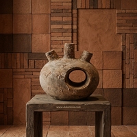 Vase en céramique artisanal Akosada en terre cuite rustique marron à 3 becs, Urne décorative de table, Design personnalisable 20x28cm B2B