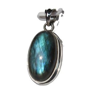 Pendentif ovale unisexe en argent sterling 925 925 pour homme serti de labradorite de glace fantaisie serti de pierres de cristal de guérison naturelles hindoues - Product Image 2
