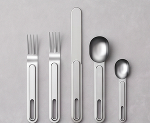 Juego de cubiertos minimalistas de metal con acabado de alto brillo, apto para lavavajillas, perfecto para uso en catering. - Product Image 1