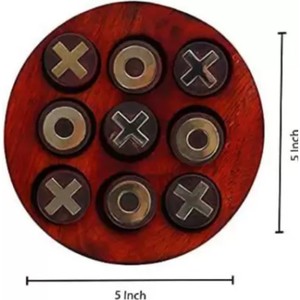 Handmade Wooden Round Tic Tac Toe Board Game Set Brass Inlay Naughts and Crosses Coffee Table Decor Puzzle Toy for Adults Kids - Product Image 4