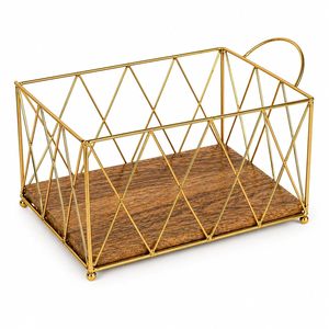 Gold <b>Iron</b> Wire Modern Multifunction Storage Basket with Handles Powder Coated Decorative Base for Kitchen Home - Product Image 1