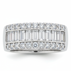 Anillo de Eternidad de Plata de Ley 925 con Diamantes de Laboratorio Certificados por IGI, Corte Esmeralda Baguette de 3 Filas, para Mujer, Regalo de Compromiso, Boda o Fiesta - Product Image 1