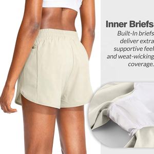 Women's Comfortable <b>Elastic</b> Waist Gym Shorts Quick Dry Breathable Fabric Cotton Pattern Running Short Pockets Weaving Method - Product Image 3