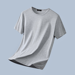 T-shirt d'été en soie glacée pour homme, grande taille, couleur unie, col rond, broderie logo personnalisée OEM, prix usine Chine Bangladesh - Product Image 3