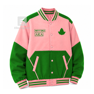 Veste coupe-vent personnalisée Alpha Kapa Alpha Sorority avec logo brodé vert et rose, style décontracté pour femme, avec doublure en polyester - Product Image 2