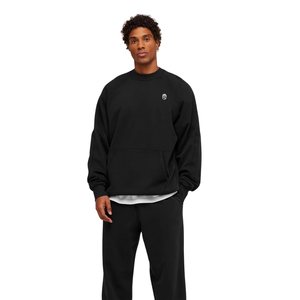 Sweat-shirt à col rond noir pour homme, de qualité supérieure, coupe ample, en molleton épais, style streetwear décontracté - Product Image 3