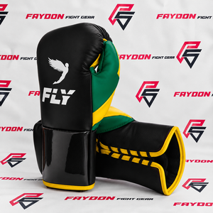 Nuevos Guantes de Boxeo Modelo Fly Amarillo, Negro y Verde, Último Diseño, con Cordones y Cierre de Velcro, de Cuero Genuino - Product Image 1