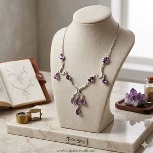 Collar con Colgante de Amatista Plateado para Mujer, Diseño de Gota de Agua, Estilo Romántico, Cadena de Serpiente, Joyería para Boda, Art Palace - Product Image 2