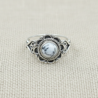 Bague Bohème Florale Vintage Faite à la Main en Argent Sterling 925 avec Opale Dendrite Naturelle, Bijou Tendance pour Femme, Cadeau Élégant pour Elle