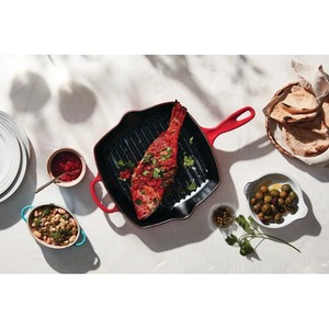 Square Cast Iron Grill Pan Red Enamel Nonstick <b>For</b> Gas And <b>Induction</b> Cooker - Product Image 5