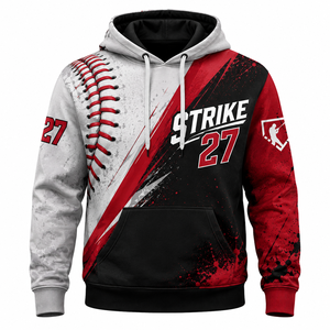 Sweat à capuche de baseball Strike 27 pour homme, pull-over imprimé par sublimation, rouge, noir, blanc, vêtements de sport, design unisexe pour adulte - Product Image 1