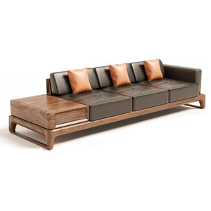Modern Solid Wood <b>Sofa</b> with Integrated Side <b>Table</b>, Sleek Low Profile Design, Soft Cushions and Elegant Minimalist Contemporary - Product Image 1