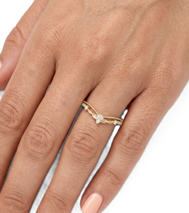 แหวนทองคำแท้ทรงคลาสสิคแบบวงคู่ ประดับเพชรทรงกลมจากแล็บ 9K 10K 14K 18K ทองคำแท้ ดีไซน์โค้งมน สำหรับงานแต่งงาน สามารถซ้อนกันได้ แหวนทำมือ - Product Image 5