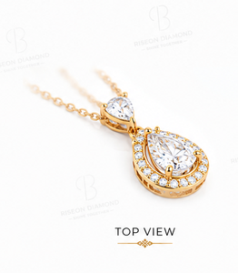 จี้เพชรทรงลูกแพร์ทรงหรูหราประดับเพชรแบบฮาโล ทำจากทองคำขาว 18K พร้อมเพชรเลี้ยงในห้องปฏิบัติการ ความงามเหนือกาลเวลา สไตล์เจ้าสาวแบบดั้งเดิม - Product Image 5