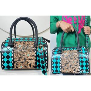 Bolso de mano Speedy a cuadros de tamaño mediano de diseñador occidental para mujer, bolso de viaje de cuero repujado a mano, bandolera, bolso de hombro, cartera de mano - Product Image 1