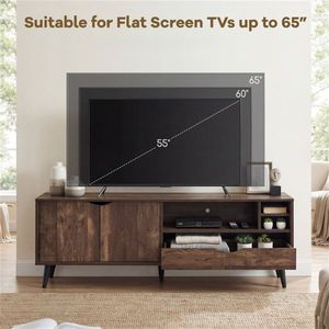 59\" <b>Rustic</b> Media Console for 65\" TVs TV Stand with Cabinet Drawer 3 Open <b>Shelves</b> - Product Image 6