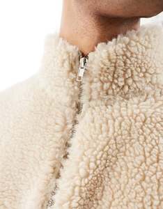 Chaqueta de Forro Polar Sherpa Estilo Moderno, Abrigos Sherpa con Bloques de Color Personalizados, Chaquetas de Forro Polar Sherpa para Hombre, Casuales, con Cierre, Talla Grande, para Invierno - Product Image 4