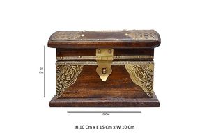 <b>Antique</b> Royal Wooden Jewelry <b>Box</b>, 6 inch — Decorative Keepsake Storage Organizer with Floral Brass Jali Work — Vintage Treasure - Product Image 2