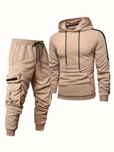 Men's Casual Sports Suit Terry Fabric 100% Cotton Quick Dry 300g Multi Pocket Solid Pattern Knitted Two-Piece Set Winter - Product Image 2