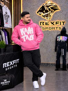 Sweat à capuche rose personnalisé pour homme, coupe oversize, en molleton épais, style streetwear, avec détails graphiques et bordures vieillies, décontracté - Product Image 5