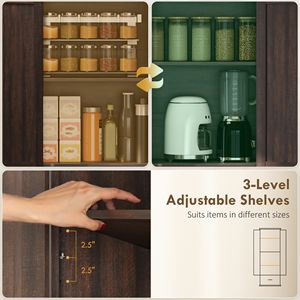 Mobile dispensa da cucina marrone da 71 pollici con ante scorrevoli e ripiani regolabili, cassetto per sala da pranzo e soluzione di archiviazione per bar - Product Image 5