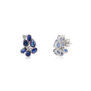 Boucles d'oreilles clous tendance en saphir bleu et diamant, design unique, en or blanc 14 carats véritable, bijoux en gros - Product Image 5
