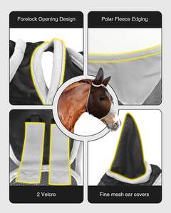 Masque anti-mouches pour chevaux en maille extensible et respirante avec protection UV pour les oreilles et les yeux - Product Image 2