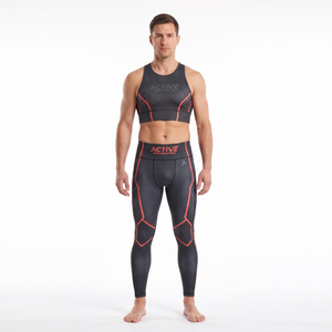 Conjunto de Dos Piezas de Compresión para Hombre, Poliéster y Elastano, Sujetador Deportivo Largo y Leggings, para Gimnasio, Entrenamiento Atlético, Personalizado OEM - Product Image 1