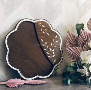 Plateau de service rectangulaire en bois de luxe arabe brun foncé, incrusté de nacre, de haute qualité, design personnalisable - Product Image 5