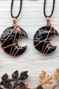 จี้สร้อยคอแบบสายรัดสีดำของหินออบซิเดียนจี้คริสตัลอัญมณีสีดำจี้รูปพระจันทร์เสี้ยวออบซิเดียนจากอาเกต - Product Image 4