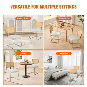 Set di 2 Sedie da Pranzo in Stile Mid-Century Modern, Sedia Retrò con Schienale in Rattan e Seduta Imbottita in Velluto per Sala da Pranzo - Product Image 3