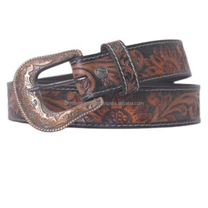 New Arrival <b>Men's</b> Western Leather Tooling <b>Belt</b> Floral Embossed Tooled Design Cowboy <b>Belt</b> with Stylish Antique Buckle - Product Image 2