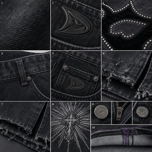 Gothic Y2K baggy velour applique denim jorts herren streetwear shorts with rhinestone detail low MOQ wholesale - Product Image 5