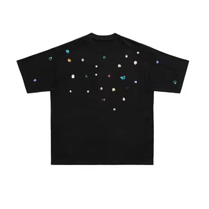 เสื้อยืดโอเวอร์ไซส์ผู้ชายแบบยูนิเซ็กซ์ ผ้าฝ้าย 100% 220gsm ดีไซน์พิเศษ ประดับเพชร พร้อมลวดลาย ป้องกันการยับ แขนสั้น - Product Image 1