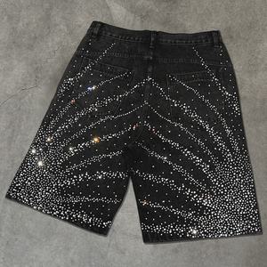 Pantalones Cortos de Mezclilla Holgados para Hombre con Diseño de Logotipo Personalizado con Pedrería, Fabricante de Jorts Vintage de Estilo Urbano, Pantalones Cortos de Mezclilla Extra Grandes para Hombre - Product Image 2