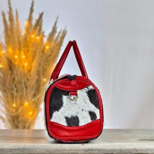 Bolsa de Viaje de Cuero con Patrón de Piel de Vaca de Lujo, con Hebilla de Concho Turquesa y Cierre de Cremallera, Bolso de Mano para Mujer - Product Image 3