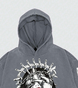 Sweat à capuche homme de haute qualité, effet délavé, motif 3D vieilli, impression en relief et broderie personnalisée - Product Image 3