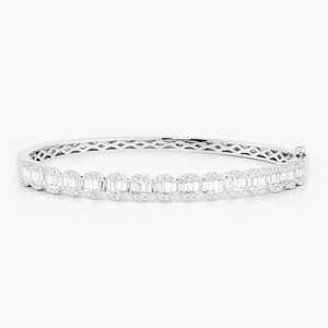 Diamond <b>Bangle</b> Bracelets Pave <b>Set</b> Round Baguette Cut Lab Grown Half Eternity Cuff Bridal Wedding Fine Jewelry 14k 18k Solid Gold - Product Image 3